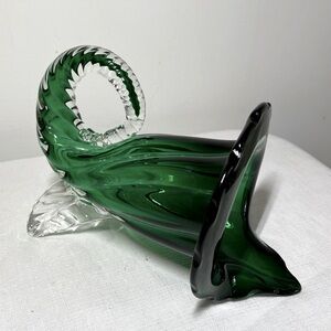 Vintage Murano Emerald Blown Glass Horn Of Plenty